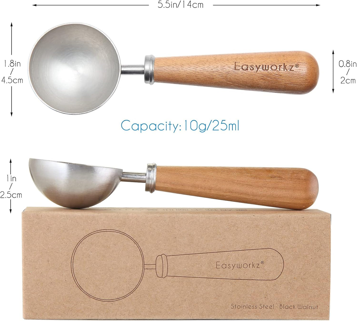 Easyworkz Retro Stainless Steel Coffee Spoon With Black Walnut Handle,10g - Measuring Spoon (Brushed gold)