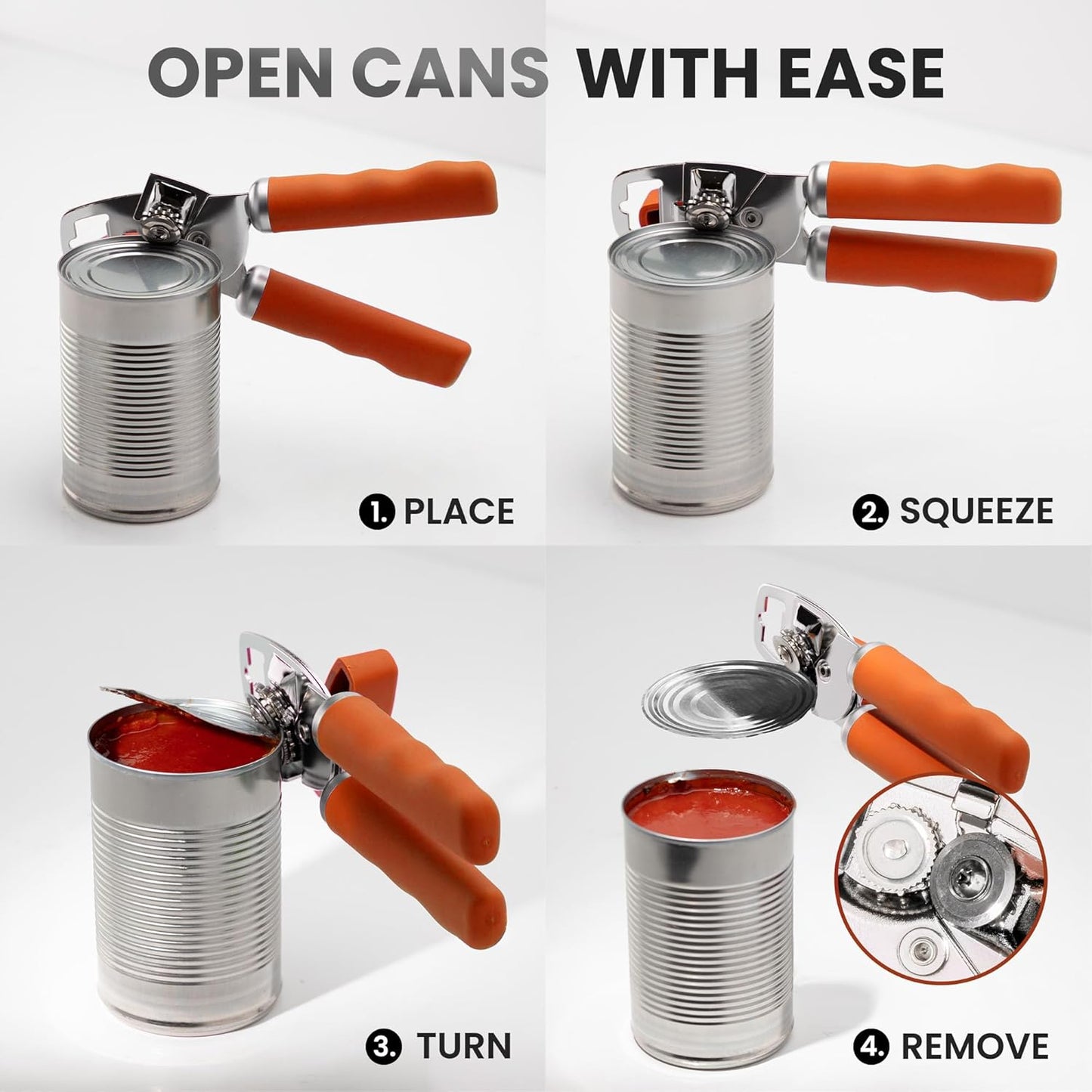 Zulay Kitchen Heavy Duty Stainless Steel Can Opener Manual with Bottle Opener - Rust Proof Manual Can Opener With Turn Knob & Comfy Soft Grip Handles - Black