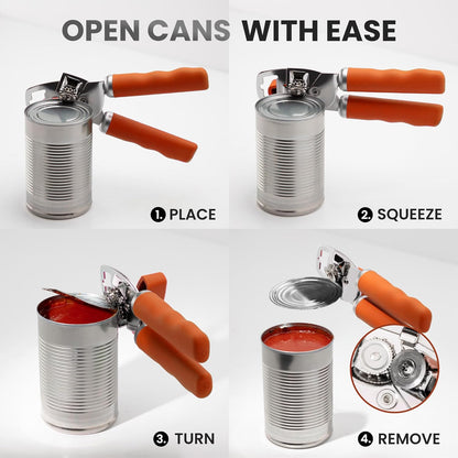 Zulay Kitchen Heavy Duty Stainless Steel Can Opener Manual with Bottle Opener - Rust Proof Manual Can Opener With Turn Knob & Comfy Soft Grip Handles - Cherry Red - Colors A