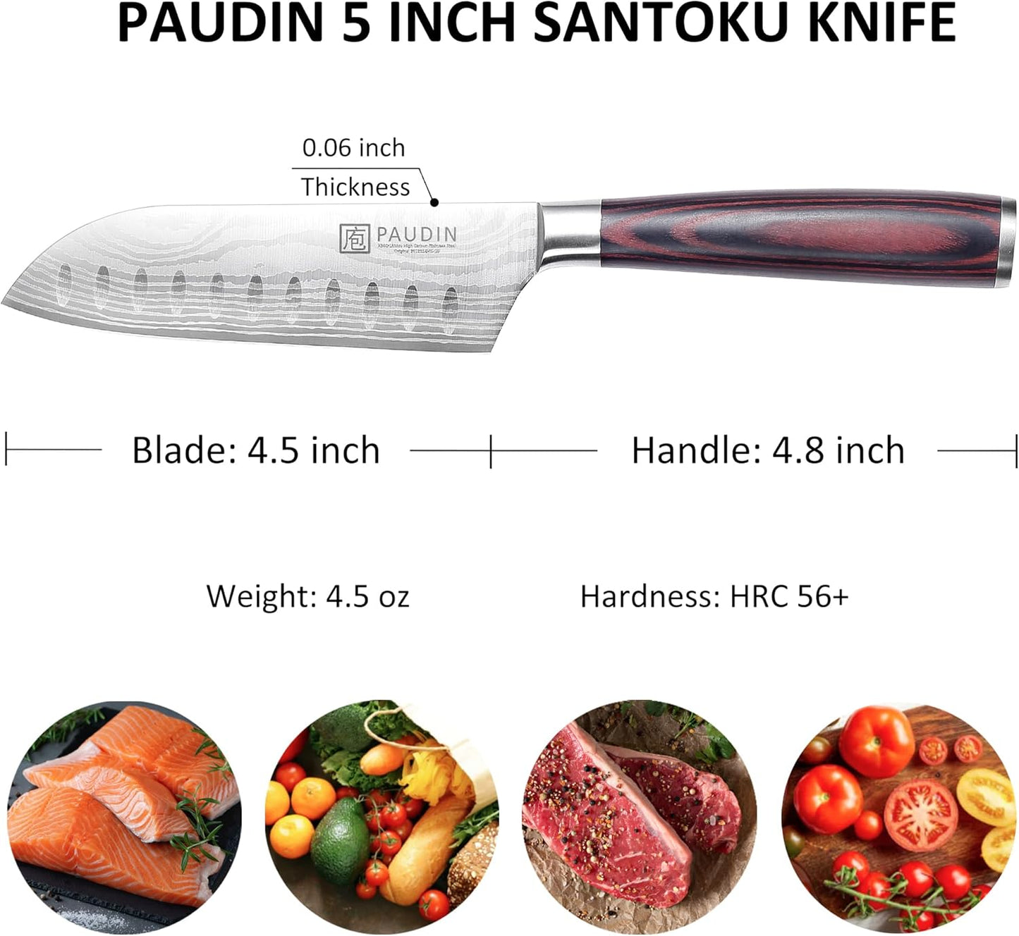 PAUDIN Tomato Knife, 5 inch Serrated Tomato Knives with Sheath, High Carbon Stainless Steel Tomato Slicer Knife for Smooth Cutting Slicing Vegetables and Fruits