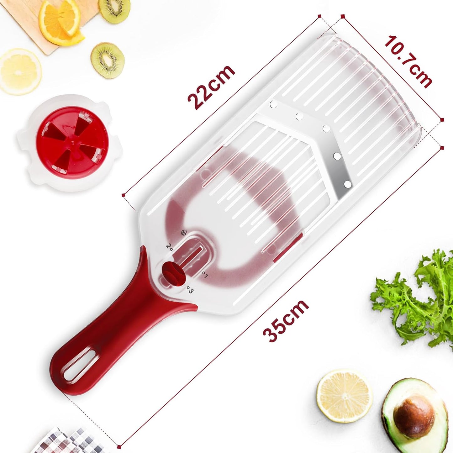Mandoline Slicer with Hand-Held, Vegetable Slicer with Food Holder， Adjustable Stainless Steel Blade, Comfort Grip, Easy to Clean, Ideal for Speedy Slicing of Fruits and Vegetables