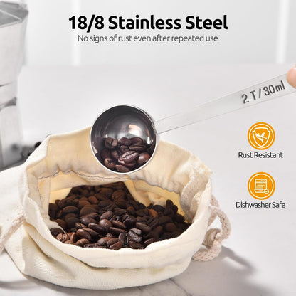 U-Taste Coffee Scoop 1 Tablespoon: 18/8 Stainless Steel Measuring Scooper for Ground Coffee, Bean, Powder, Espresso, 4.3in Long Handle Metal Measure Spoon for Canister, Jar (1Tbsp/15ml)