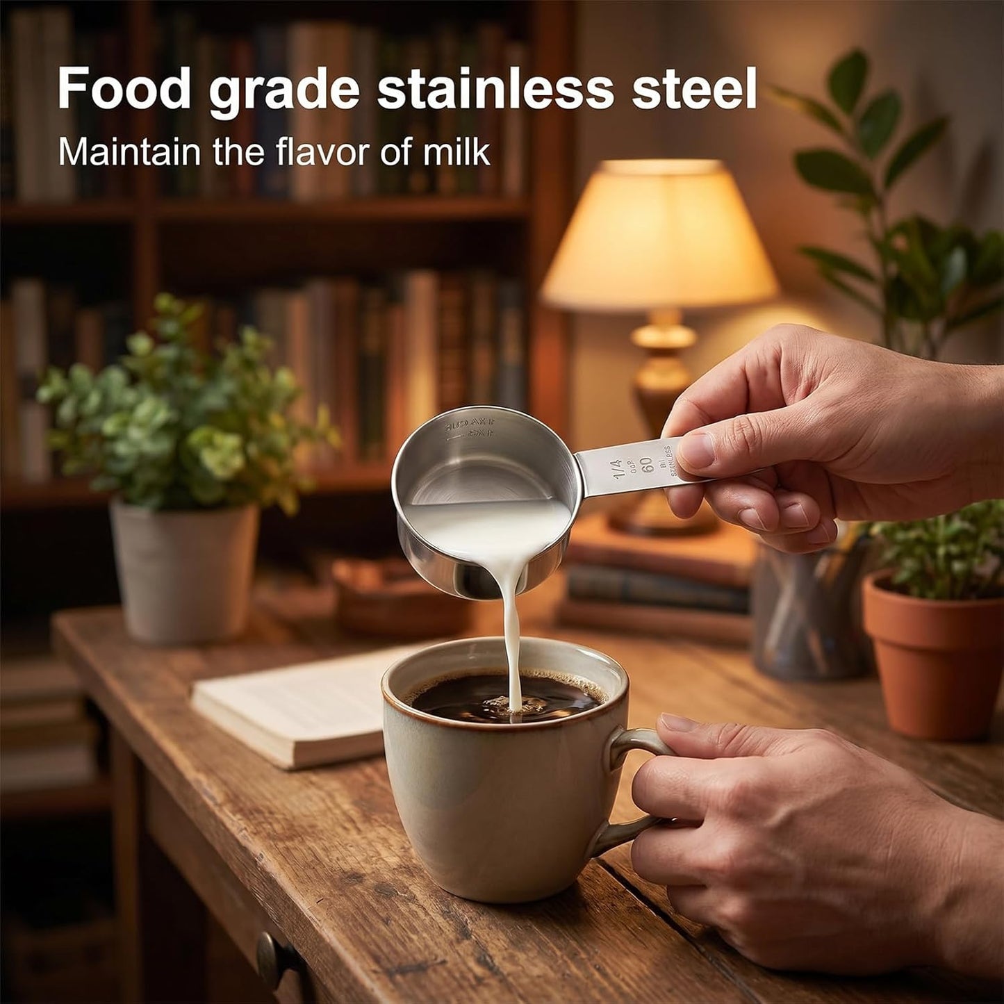 2 Pcs 1/4 Cup Scoop Metal Measuring Cups (60 ml / 2 oz) Stainless Steel Coffee Scoop 1/4 Tsp for Dry and Wet Ingredients, Liquid, Pet Food(Dishwasher Safe)
