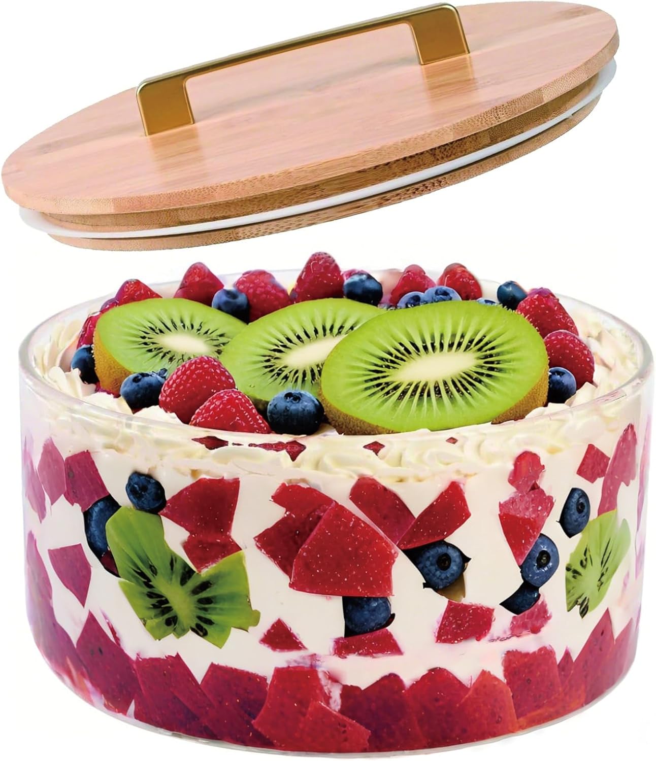 10 inch Large Salad Bowl, Trifle Bowl Glass with Sealed Lid, Versatile Mixing and Serving Bowl for Laying Ice Cream,Cake,Cupcake,Salad,Fruit,Baking,Dessert and Party Diy, Microwave Safe