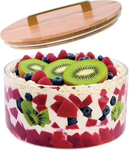 10 inch Large Salad Bowl, Trifle Bowl Glass with Sealed Lid, Versatile Mixing and Serving Bowl for Laying Ice Cream,Cake,Cupcake,Salad,Fruit,Baking,Dessert and Party Diy, Microwave Safe