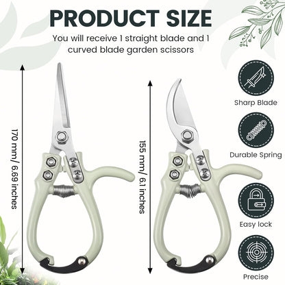 Plant Scissors with Lock 2 Pack, 6'' Bypass Hand Pruner & 6.7" Precision Garden Scissors Rust Resistant Hand Sprout Pruning Shears Gardening Tools for Herbs, Plants