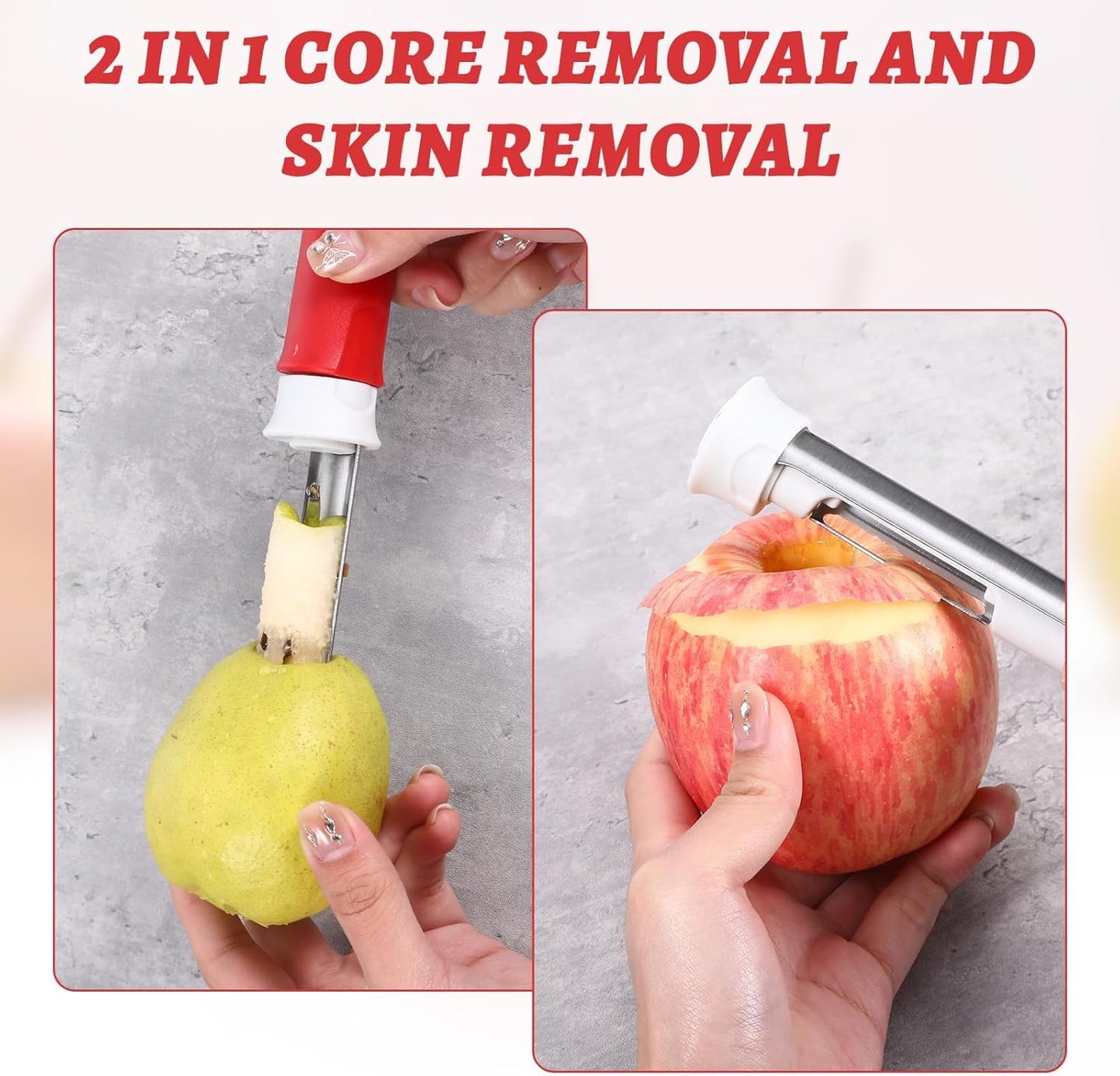 Red Apple Corer and Peeler, Multi Functional Apple Corer for Bell Peppers Pears,Stainless Steel 2-In-1 Household Kitchenware, Plastic-Handle,Fruit and Vegetable Peeling Tool,Christmas Halloween Gifts