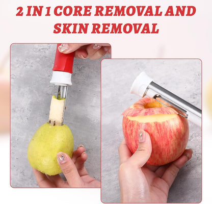 Red Apple Corer and Peeler, Multi Functional Apple Corer for Bell Peppers Pears,Stainless Steel 2-In-1 Household Kitchenware, Plastic-Handle,Fruit and Vegetable Peeling Tool,Christmas Halloween Gifts