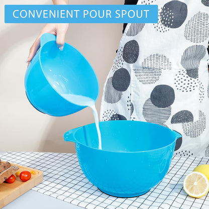 BoxedHome Green Ombre Nesting Plastic Mixing Bowl Set With Pour Spout, Microwave and Dishwasher Safe, BPA free Non-Slip Base, Set of 4 Size 1.7, 2.5, 3.5 and 4.5qt, Great for Prepping, Baking, Cooking