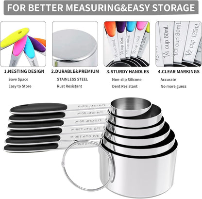 TILUCK Measuring Cups and Spoons Set, Stainless Steel, Kitchen Utensils for Cooking and Baking (10)
