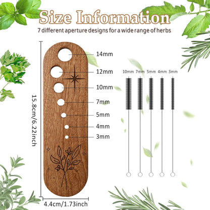Premium Herb Stripper Tool, Herb Stripper Wooden with Cleaning Brush Set, Kitchen Herbs Leaf Stripping Tool, Herb Leaf Peeler for Collard Green Thyme Basil Rosemary Stripper, Practical Kitchen Gadgets