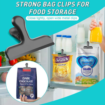 Funfery Chip Clips Bag Clips Gold Stainless Steel Clip for Food Storage,Air Tight Seal Chip Bag Clip 3 Inch Strong Food Clipp for Snack,Chips,Kitchen Decor,Home&Office Paper Heavy Duty-8 Pack