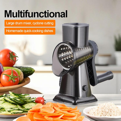 Rotary Cheese Grater Hand Crank with Suction Base, 3-in-1 Cheese Shredder for Cheese, Vegetables & Nuts, Easy to Clean (black)