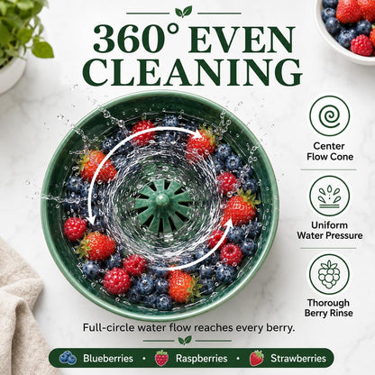 Berry Rinse Bowl Self Spinning 3d Printed Berry Bowl Washer, 360° Vortex Swirl Fruit Washing Colander With Drain Holes, Ceramic Style Automatic Rinse Strainer For Berries Vegetables Kitchen (1PCS)