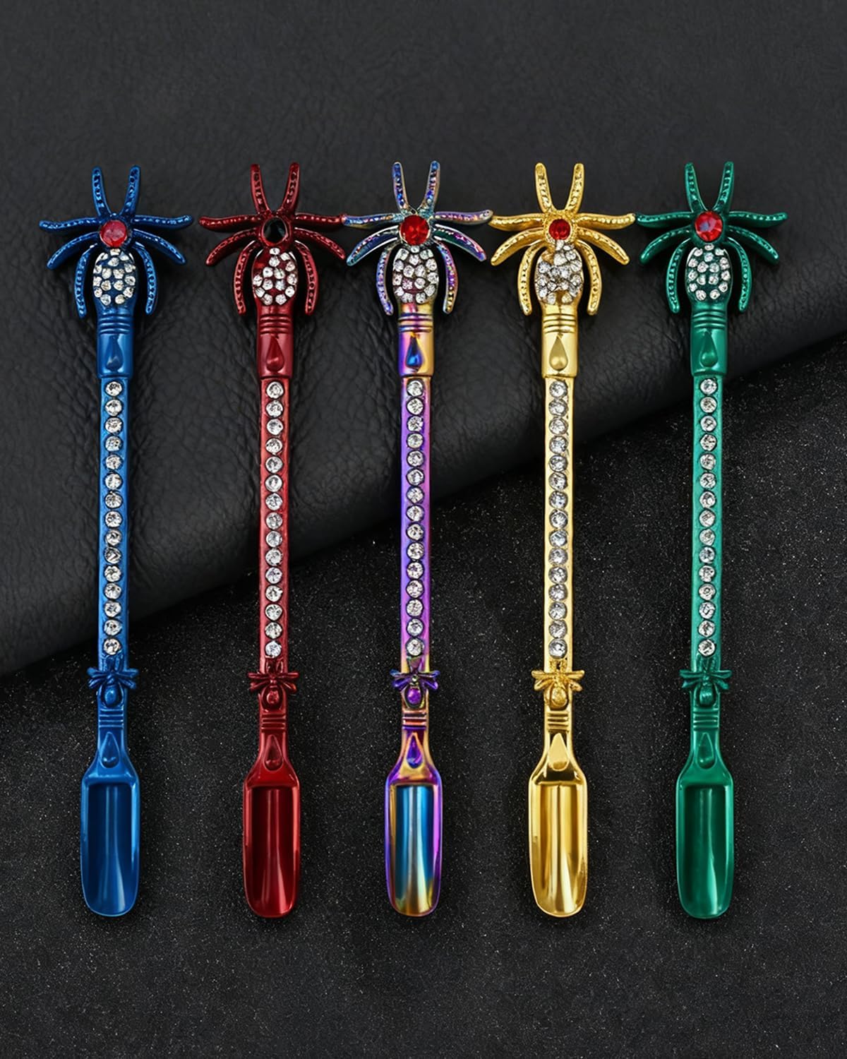 5PCS Mini Spoons with Storage Pouch, Metal Small Spoon for Medicine Spices, MultiColor Tiny Spoons for Kitchen Pendant Charms Necklace Keychains, Multi Functional Little Measuring Spoon (Mini Spoons)