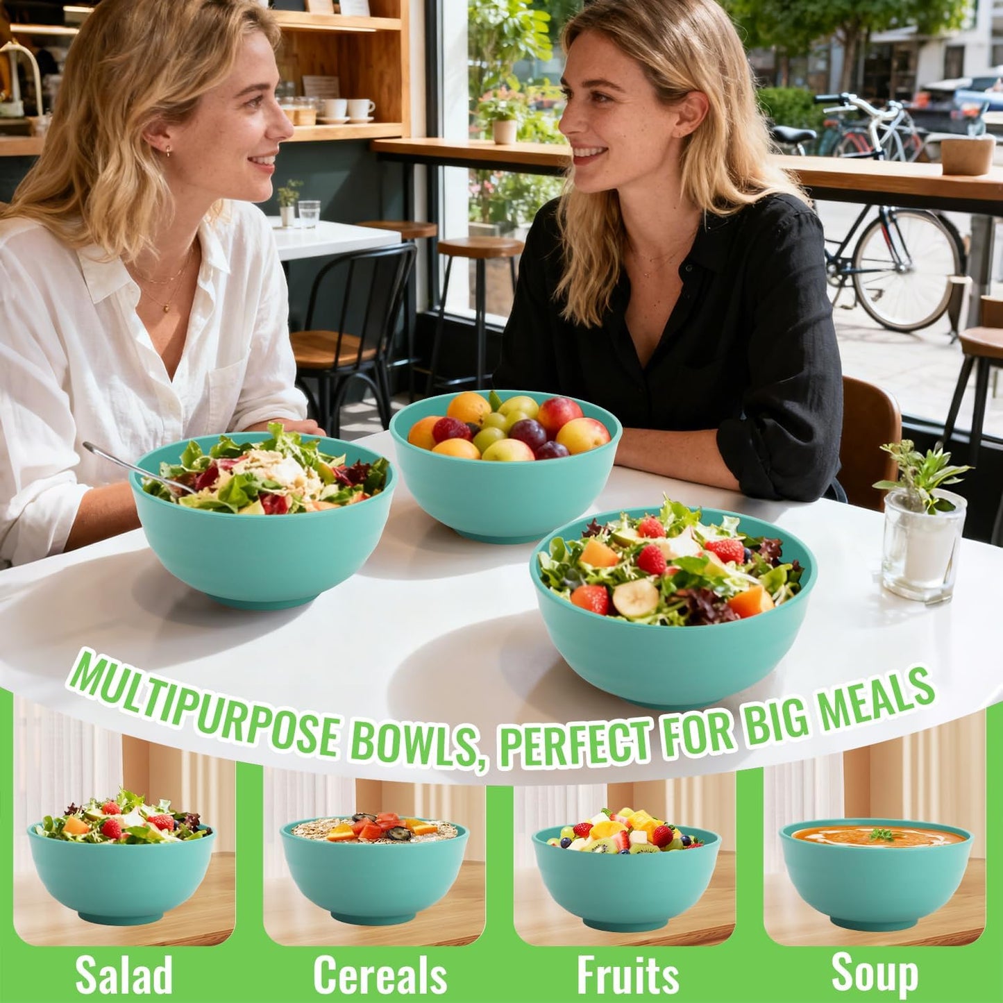 Wheat Straw Bowls Set with Lids, Unbreakable 40 OZ Cereal Bowls Set of 4, Salad Container for Lunch, Microwave & Dishwasher Safe Bowl Set for Kitchen, Picnic, RV, Camping, Multi