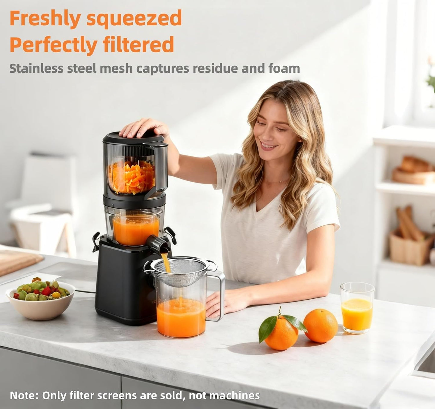 Juice Strainer for Nama J2,Juice Strainer After Juicing,Fine Mesh Filter Screen Compatible with Nama J2 Cold Press Juicer, Bilateral handles-304 Stainless Steel Easy Clean(for most containers)
