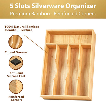 Umilife Bamboo Kitchen Drawer Organizer, 7 Inch Silverware Utensils Tray Holder for Small Drawer, Wood Caddy for Flatware Cutlery Knives
