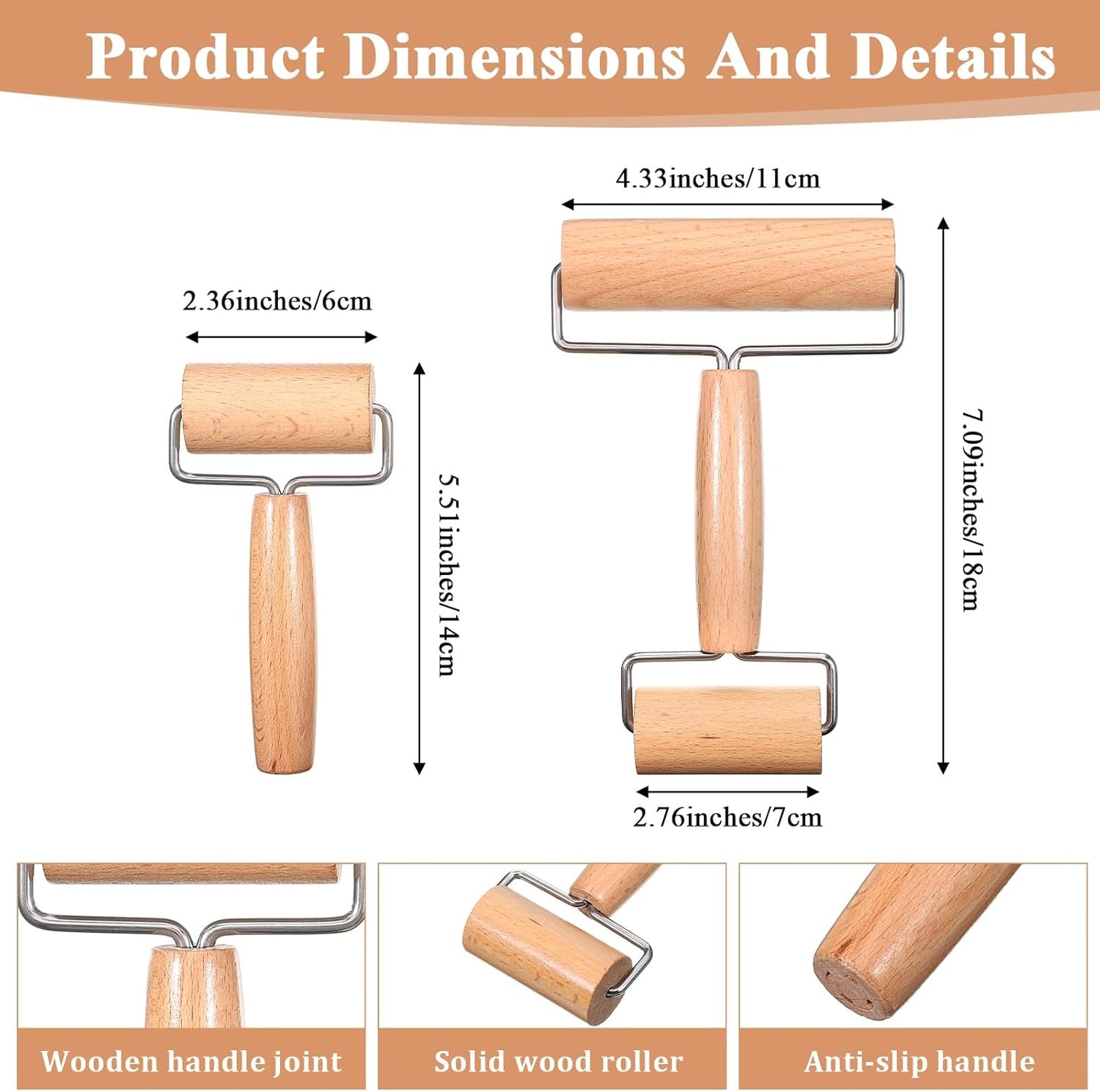 2 Pcs Baking Wooden Rolling Pins T-shape Pizza Dough Roller Pin Non-Stick Baker Pastry Roller Set for Tortilla Cookie Dumpling Home Kitchen Baking Cooking