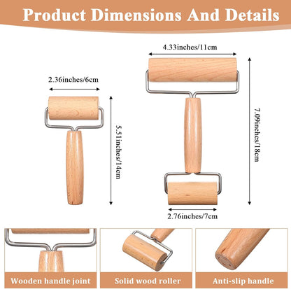 2 Pcs Baking Wooden Rolling Pins T-shape Pizza Dough Roller Pin Non-Stick Baker Pastry Roller Set for Tortilla Cookie Dumpling Home Kitchen Baking Cooking