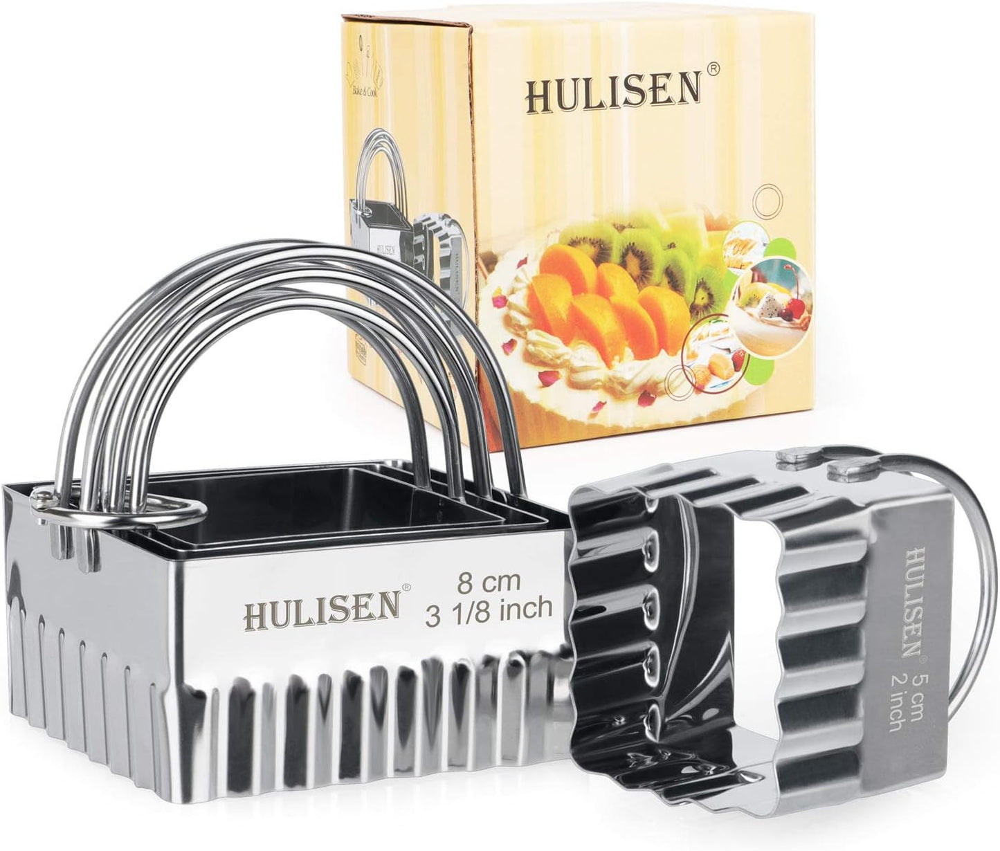 HULISEN Square Biscuit Cutter Set (4 Pieces/Set), Stainless Steel Cookies Cutter with Handle, Professional Baking Dough Tools, Gift Package (Square)