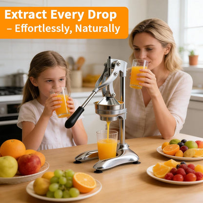 Cast Iron Manual Juicer, Full 304 Stainless Steel, Gravity Press Lever, Effortless Hand Press Juicer for Citrus Lemon Lime Grapefruit, Easy to Clean with Wide Stable Base (Silver)