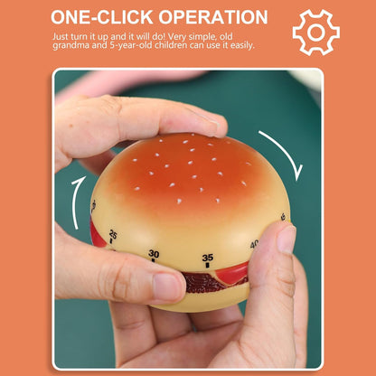 Cabilock Mechanical Kitchen Timer, Burger Shaped 60-Minute Wind Rotating Countdown Egg Reminder Loud Ring Time Management for Baking Cooking Reminder