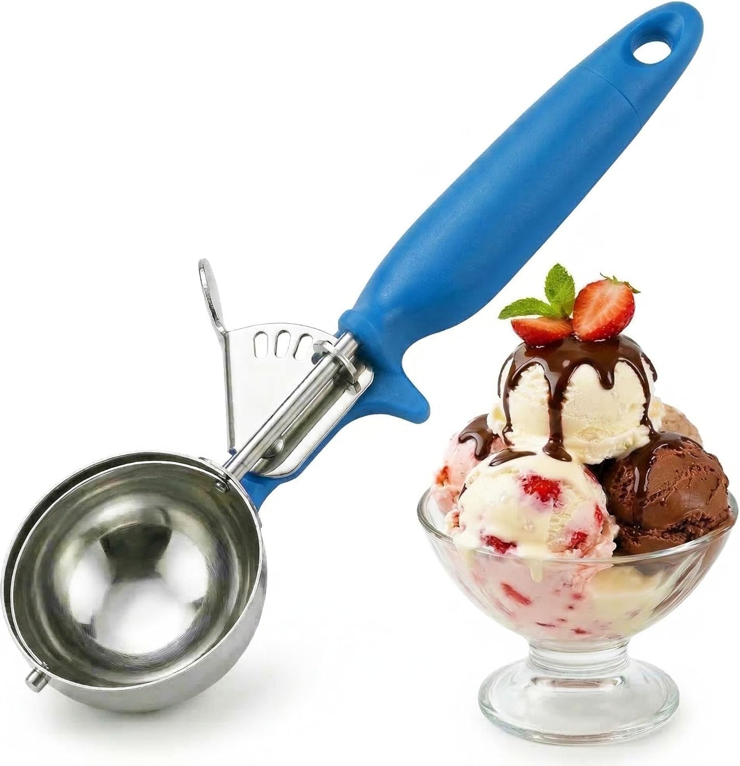 Alegacy Ice Cream Scoop Disher 7/8 oz – Stainless Steel Commercial Ice Cream Scooper with Ergonomic Black Handle – Heavy Duty Trigger Release Portion Scoop for Ice Cream, Gelato | AL13040