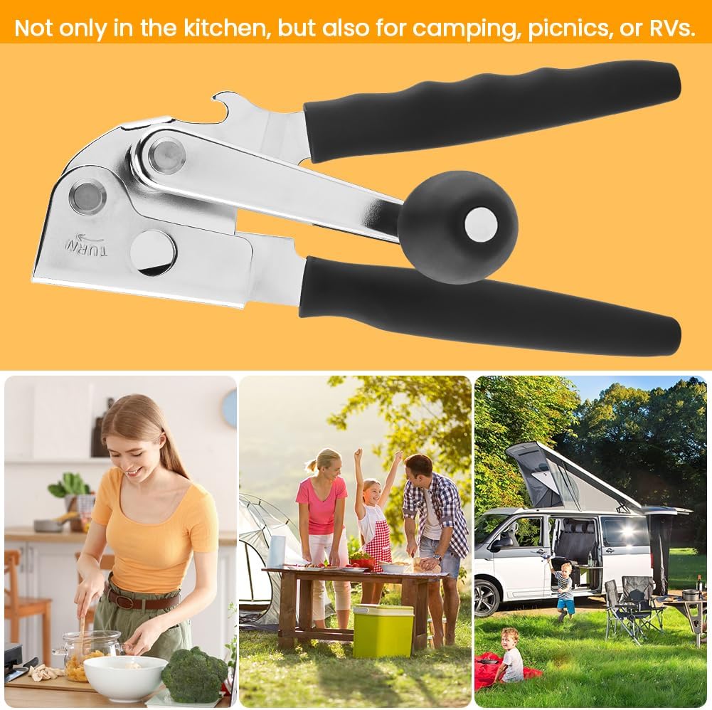 Manual Can Opener, Heavy Duty Ergonomic Design with Folding Crank Handle, Smooth Edge Cutting for Home & Commercial Use, Senior-Friendly, Durable Stainless Steel Construction