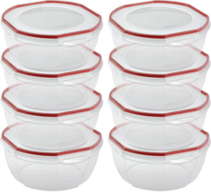 Sterilite Ultra-Seal 8.1 Qt Bowl, Large Airtight Food Storage Container, Latching Lid, Microwave and Dishwasher Safe, Clear With Red Gasket, 2-Pack