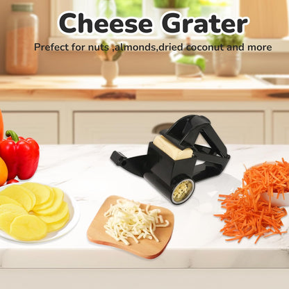 Rotary Cheese Grater – Stainless Steel Handheld Cheese Grinder for Hard Cheese, Chocolate & Nuts – Ergonomic Handle, Easy-to-Clean Drum, Durable Kitchen Tool for Home, Cooking & Baking