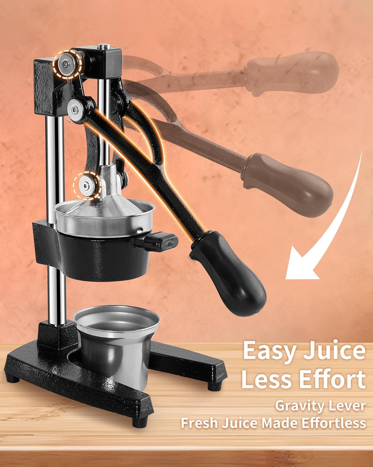ZOZOE Cast Iron Juicer, Heavy Duty Manual Citrus Press with Stainless Steel Cup, Lemon Orange Squeezer, Professional Hand Press Juicer for Pomegranate, Grapefruit, Easy to Clean, Black