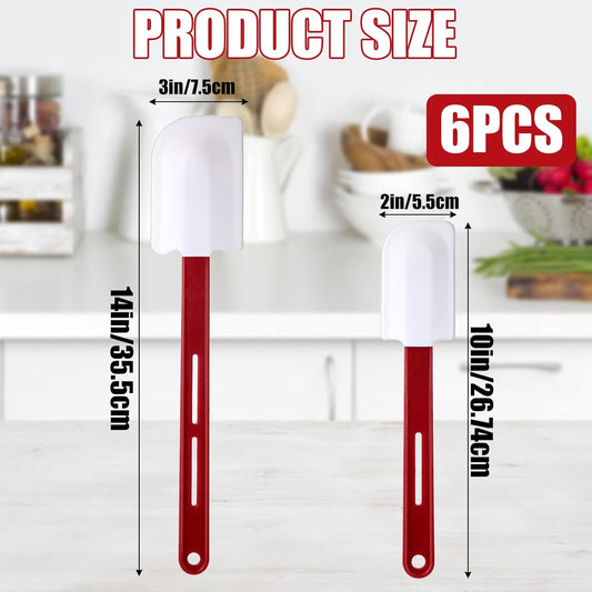 6 Pcs Rubber Spatulas Silicone Heat Resistant, 10 Inch 14 Inch Commercial High Temp Silicone Spatula Set with Long Handle, Nonstick Rubber Scrapers for Kitchen Use Cooking Mixing Frying Baking Utensil