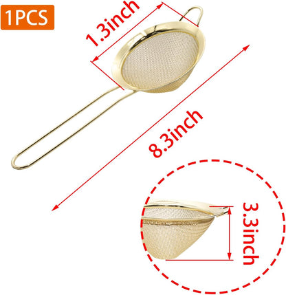Black Fine Mesh Strainer - 304 Stainless Steel Handheld Sieve, Small Kitchen Filter for Baking, Tea & Cocktail Making(8.3inch)