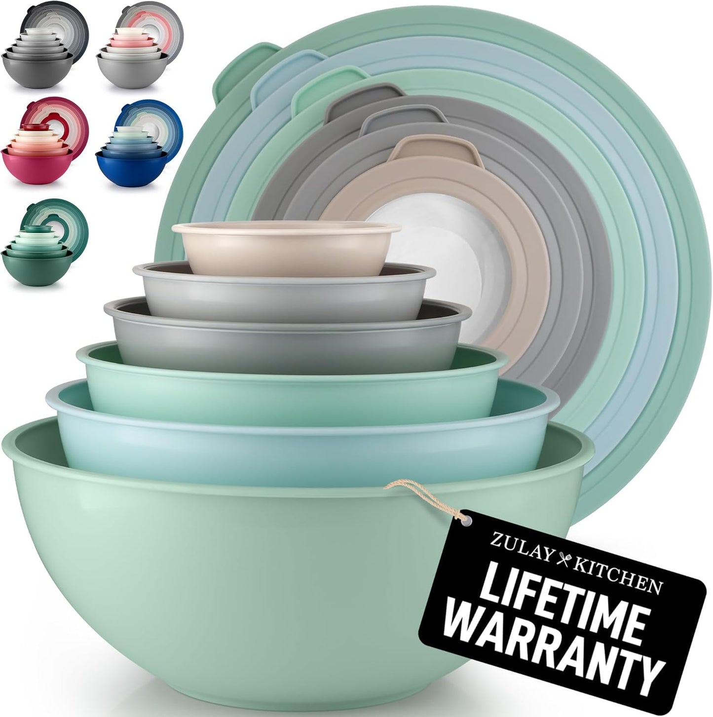 Zulay Kitchen 12 Piece Plastic Mixing Bowls with Lids Set - Leak-Proof Microwave & Freezer Safe Stackable Mixing Bowl Set for Preparing, Serving and Storing - Non-Slip Large Nesting Bowls (Blue Ombre)