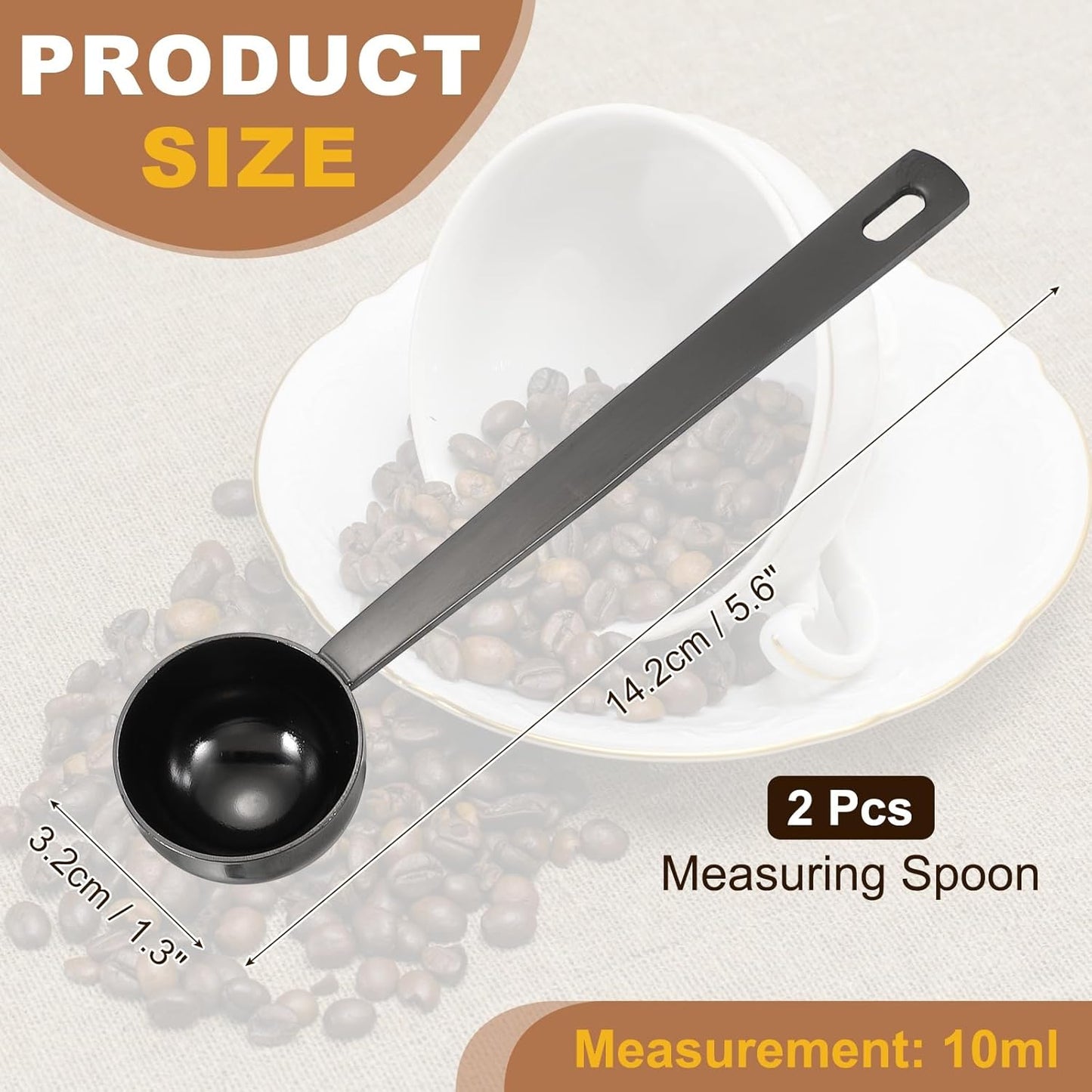 uxcell Measuring Spoon, 15ml Long Handle Table Scoop Teaspoon Coffee Scoop Spoon for Ground Coffee Tea Sugar Cooking Baking, Black