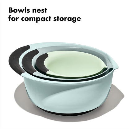 OXO Good Grips 3-Piece Plastic Mixing Bowl Set - Cadet Blue, Tower Gray, Jade, Small, Medium, Large