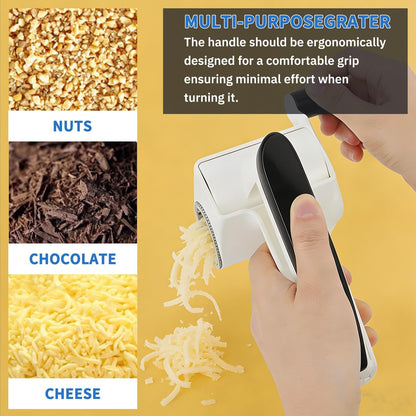 Hand-cranked cheese grater, rotary cheese grater, restaurant-quality, with handle, designed for hard cheese and chocolate, white model