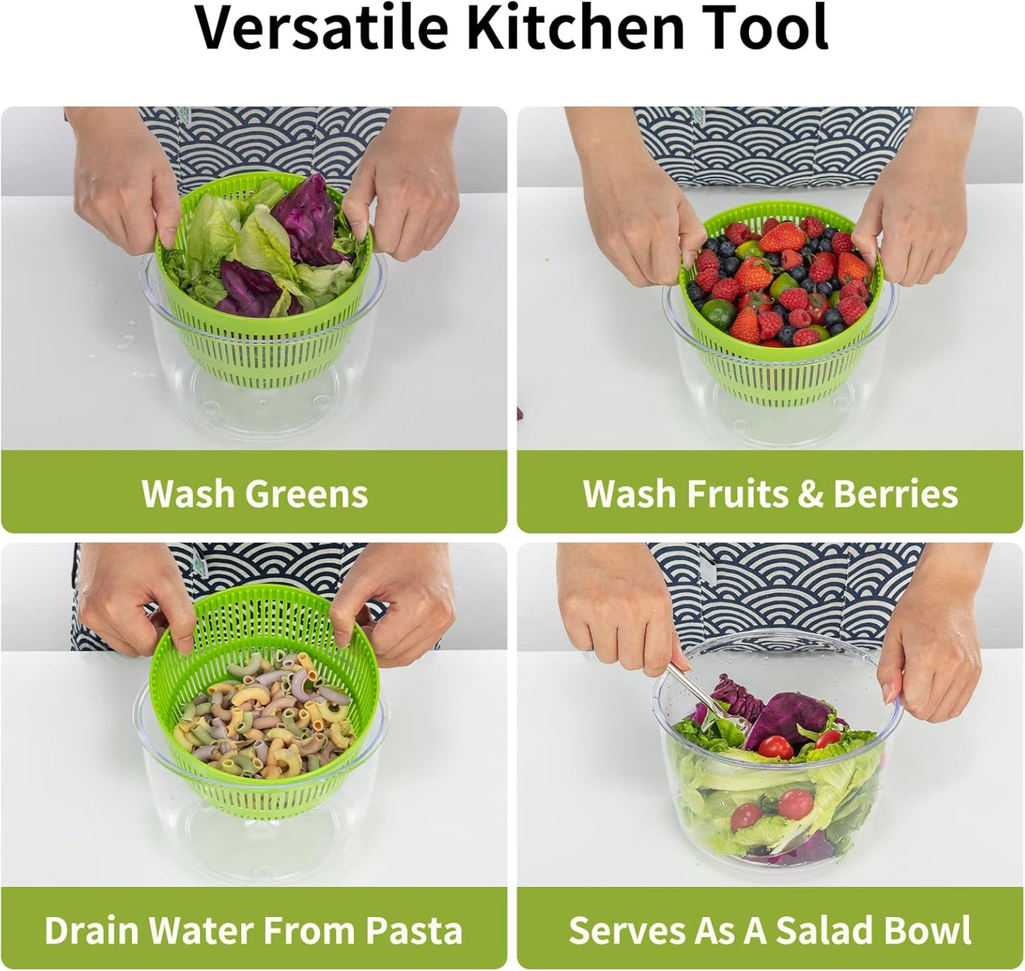 Salad Spinner, Fruit and Vegetable Washer, Spin and Dry Salad Greens, 3 QT Lettuce Spinner with Bowl and Mesh Basket