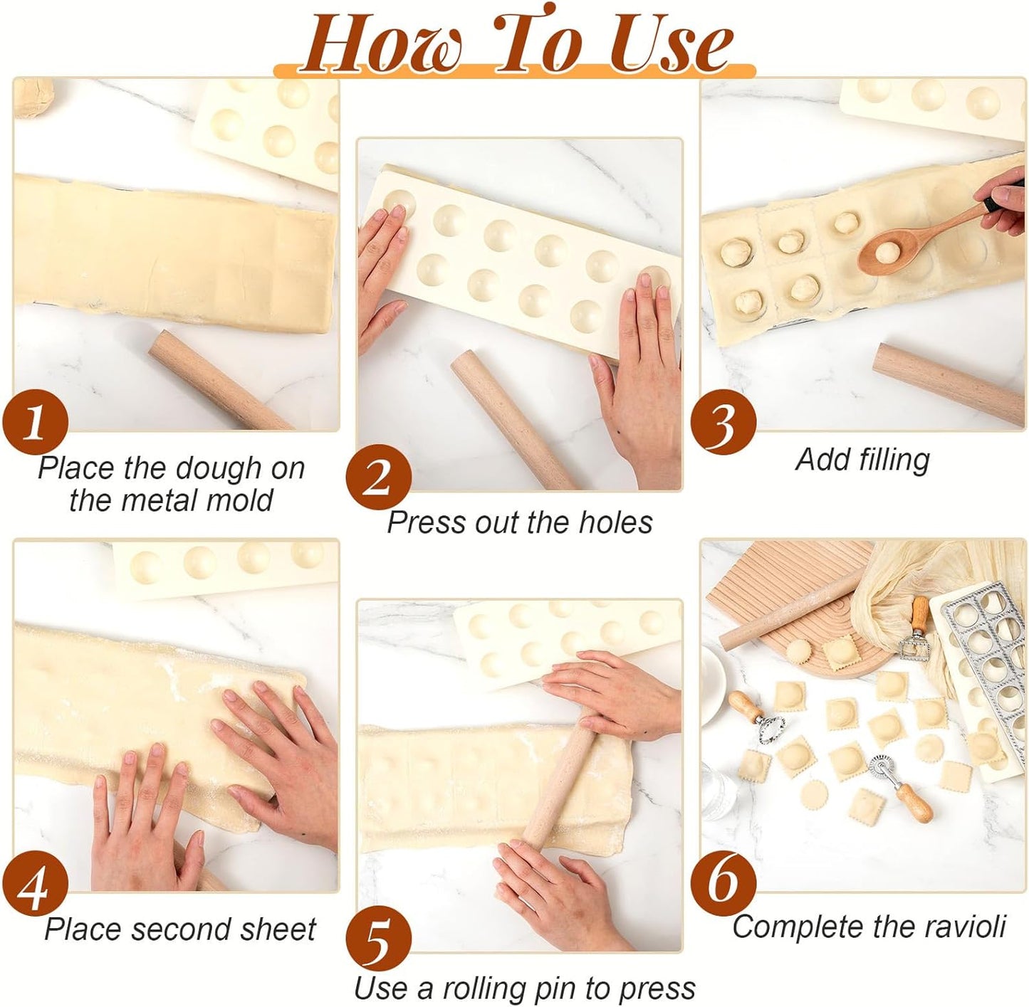 Tioncy 7 Pcs Pasta Making Tool Set Kitchen Gift, Wood Gnocchi Board with Ravioli Stamp Ravioli Maker Rolling Pin Gnocchi Garganelli Italian Pasta Tools for Beginners Home Cooks