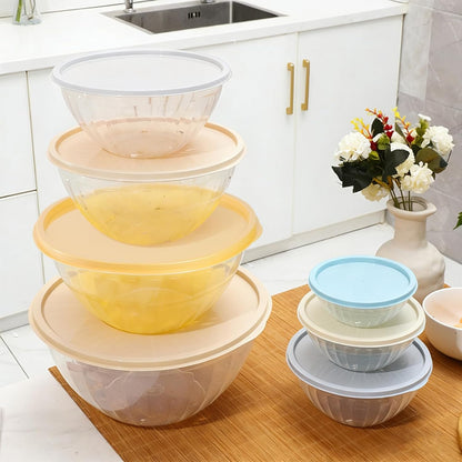 Plastic Mixing Bowls with Lids Set, Multicolor Salad Bowl Set, 7 Pieces Nesting Storage Bowls