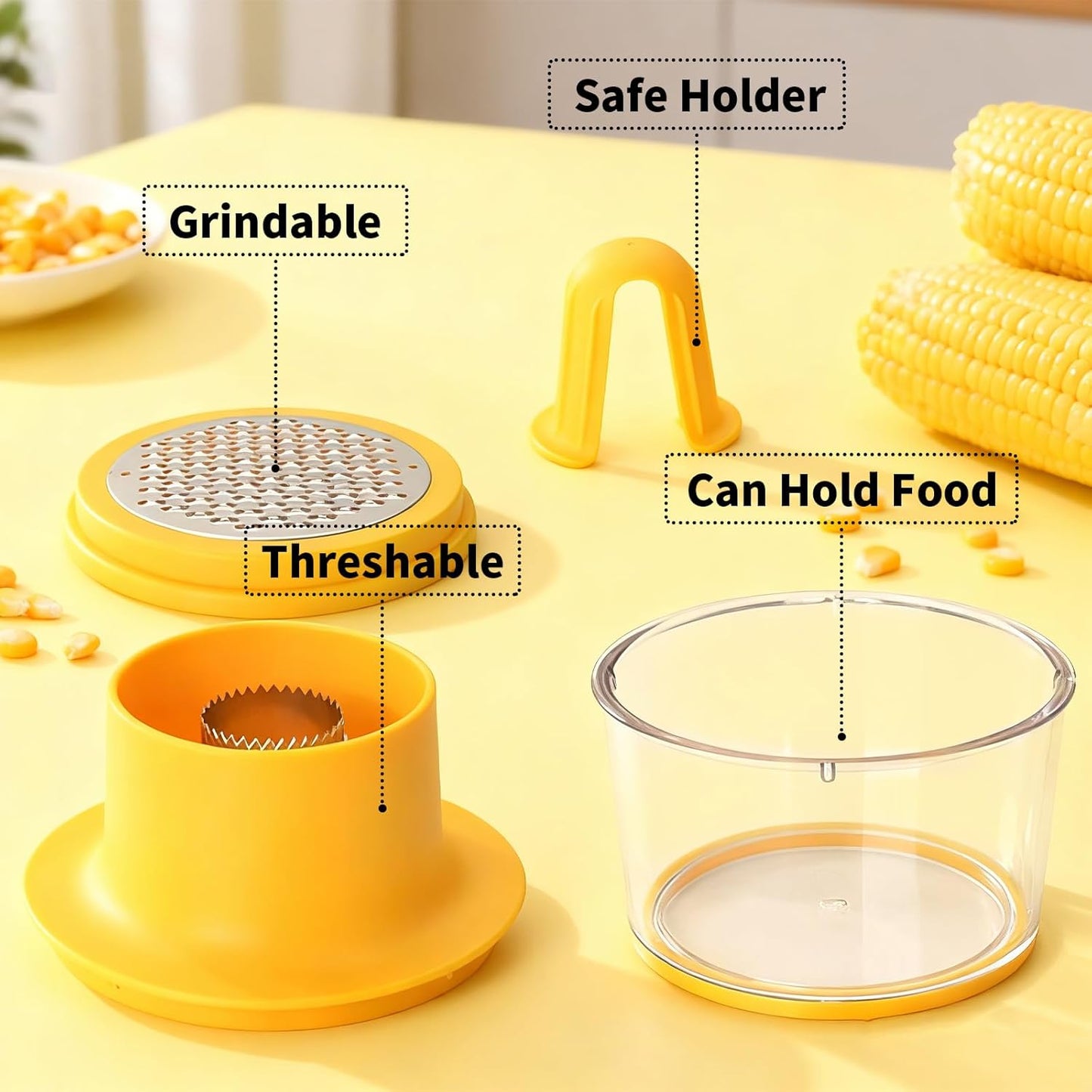 Corn On The Cob Stripper Tool Kit:Including Corn Stripper and Peeler Tool With Bowl 2 PCS Corn Cob Holders Stainless Steel Corn Cutter Safe & Speed Peeler Fun Kitchen Gadgets for Home & Kitchen