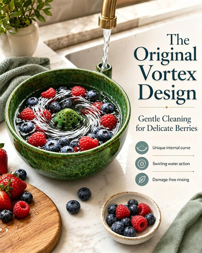Vortex Berry Bowl The Original Artisan Swirling Berry Bowls Handmade 3D Print Berry Colander Self Rinsing Fruit Washing Stoneware Rinse Gentle Dynamic Washer Spinner Basket(3D Printing Blue)