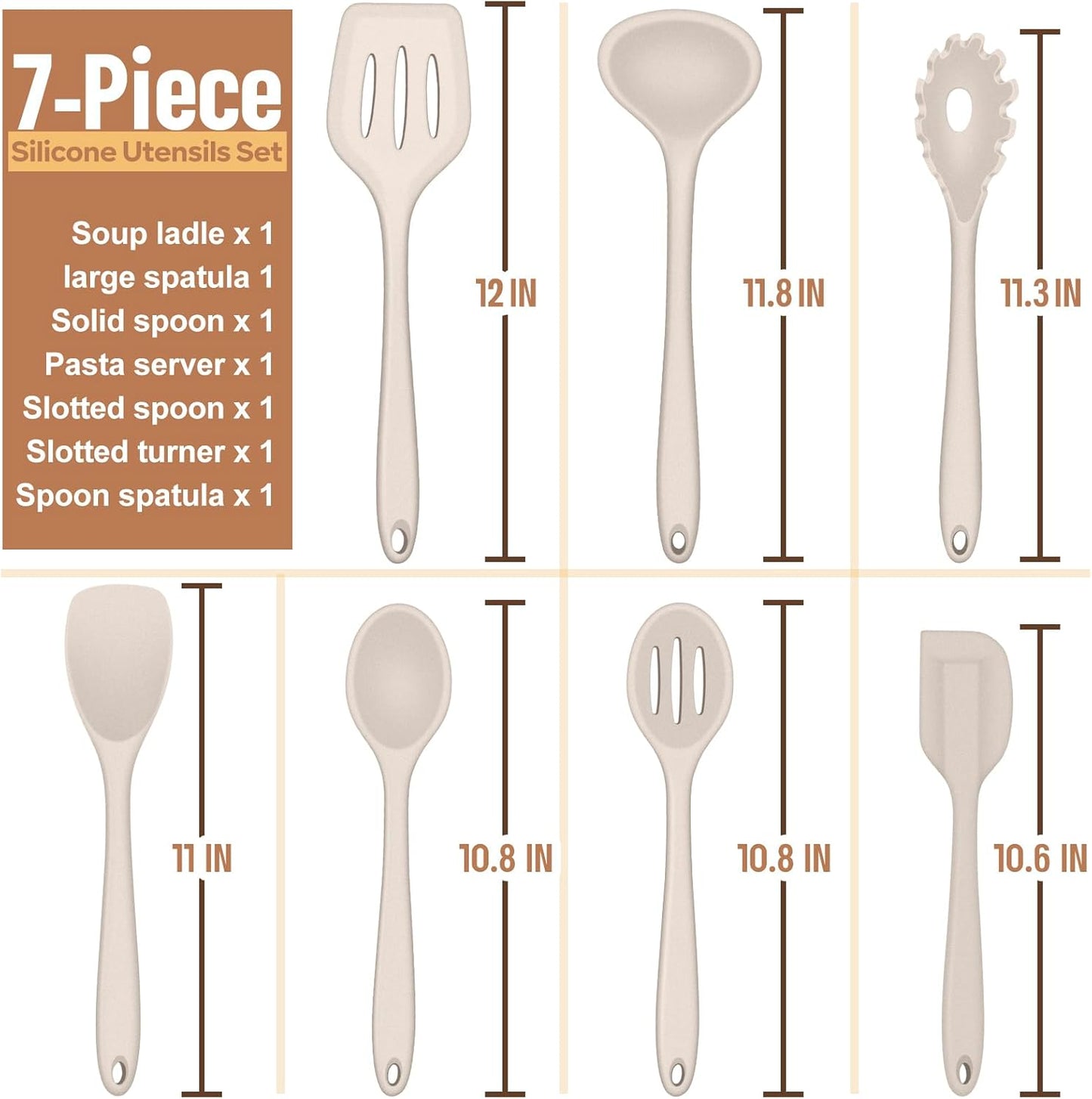 E-far Silicone Cooking Utensils Set, 7-Piece Black Heat Resistant Kitchen Utensils Set, Kitchen Nonstick Tools Spatula Ladle Spoon Pasta Server for Non-stick Cookware, Non-Toxic & Dishwasher safe