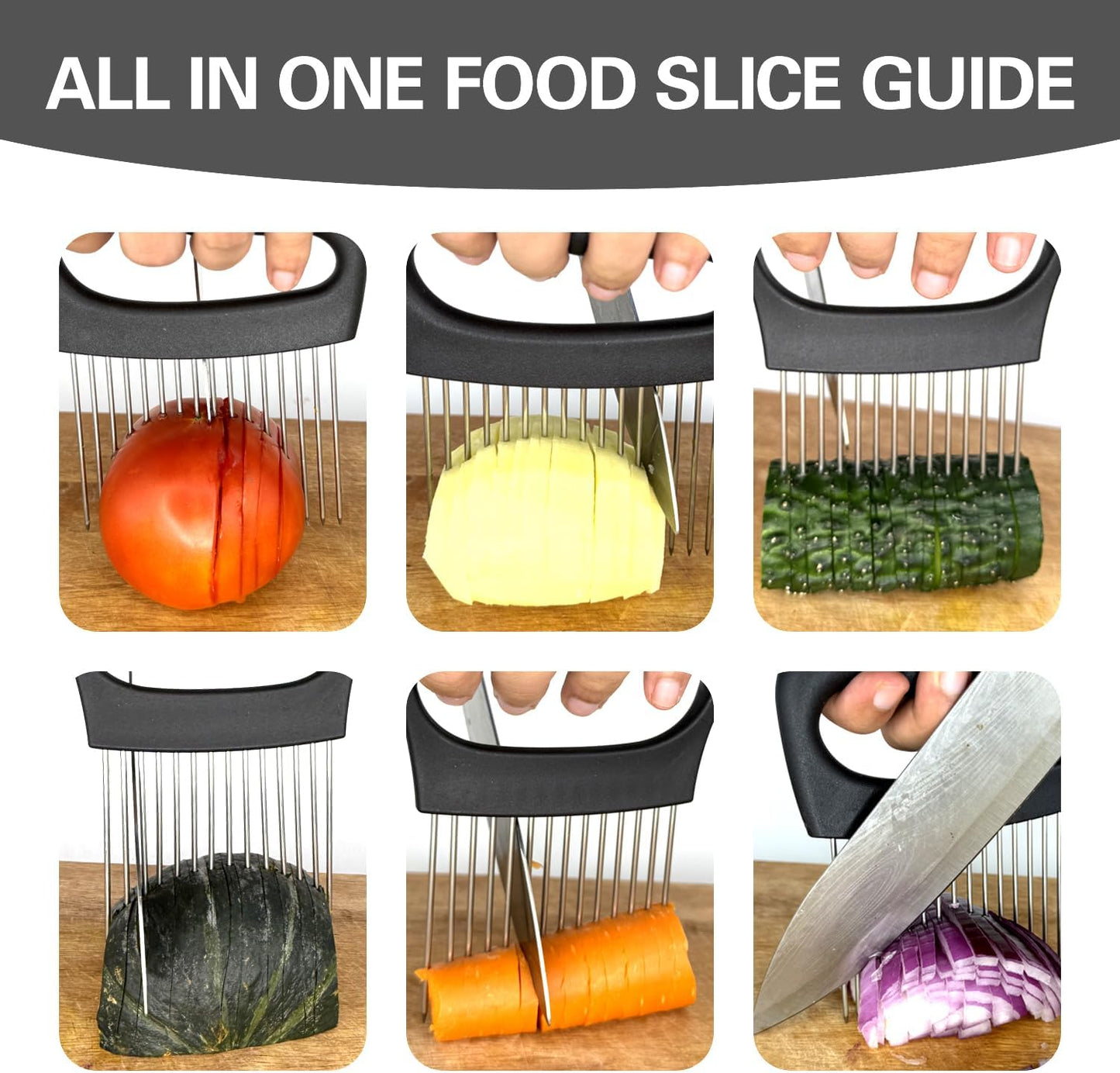 Onion Holder for Slicing, Onion Cutter Vegetable Chopper, Food Slicer Assistant Tool for Fruit Lemon and Meat,Stainless Steel Tomato Slicer Vegetable Cutter for Potato, Avocados, Eggs,