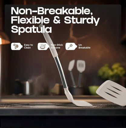 BakeRoyal Silicone Spatula Set - Turner Spatulas Silicone Heat Resistant 600°F - Slotted & Solid Spatula for Cooking Fish, Eggs, Pancakes Flipper – Spatulas for kitchen use – Royal Blue
