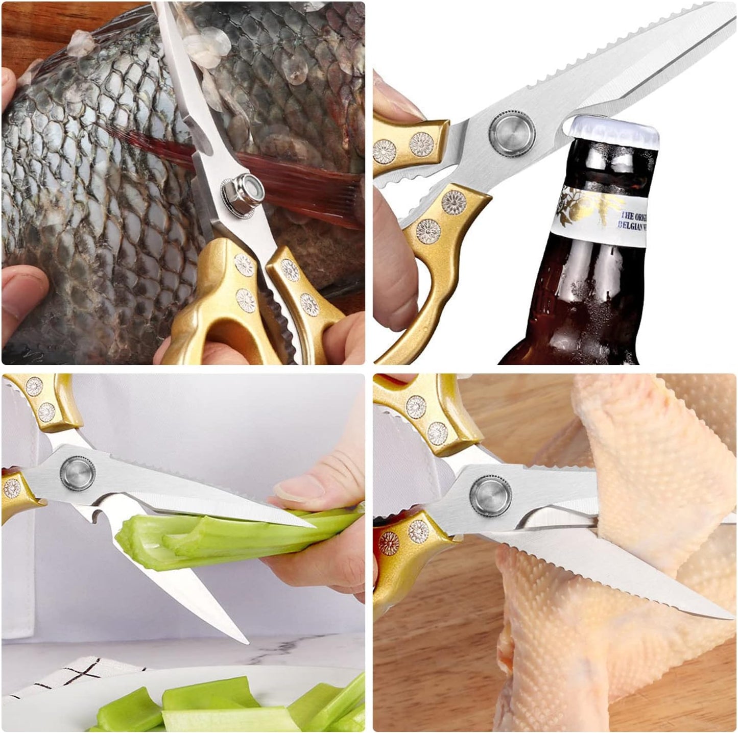 AWinjoy Kitchen Scissors, Heavy Duty Sharp Shears Dishwasher Safe, Rose Gold Cooking Accessories for Meat, Chicken, Fish, Poultry, Herb, Bread