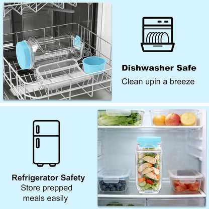 FNHMSL Side-Opening Mason Salad Jar, Portable (35 oZ) 1000ml Salad Container with Leakproof Dressing Cup, Includes Spoon and Cleaning Brush, Perfect for Meal Prep, Gym, Office, Picnic and Travel