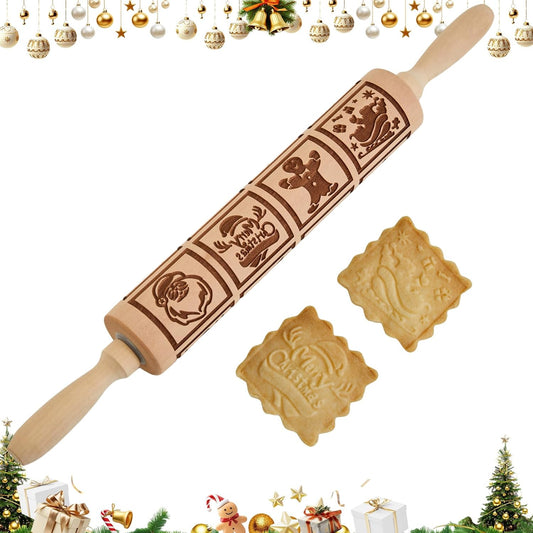 Gobam Embossed Rolling Pin for Cookies, Engraved Wooden Rolling Pin for Baking, Deep Pattern Cookie Roller for Christmas, Holiday, DIY Kitchen Decor and Gift - Vintage Tile