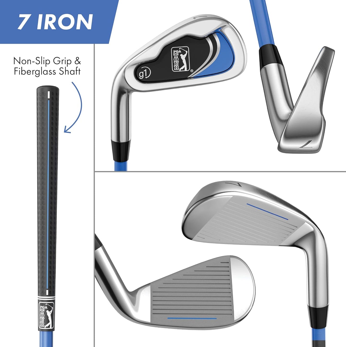 PGA Tour Youth Golf Club Set for Ages 8-12 & 12+ (4’8”–5’10”), Right and Left-Handed Kids Golf Sets – Beginner Junior Golf Clubs with Lightweight Stand Bag, Mallet Putter, Hybrid, Driver